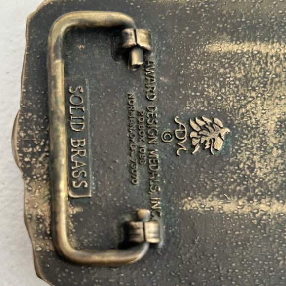 Vintage ADM Award Design Metals Inc Solid Brass Buckle Great Seal State of Ok - Picture 3 of 5